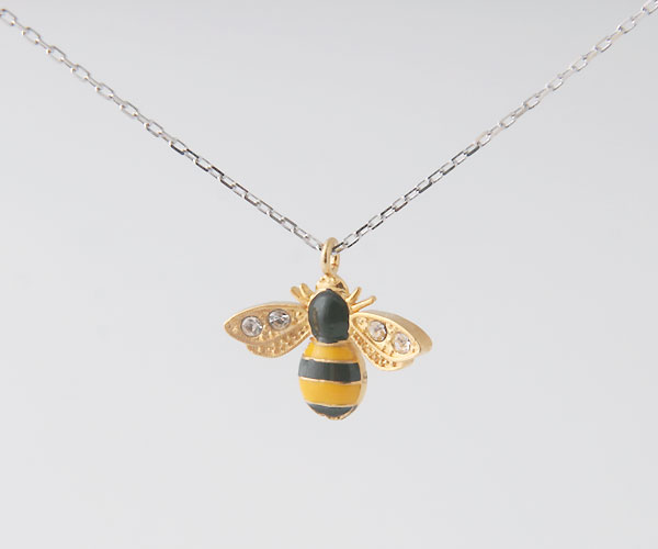 gold-bumble-bee-necklace-silver-chain-white-gold-jewelry-cz ...
