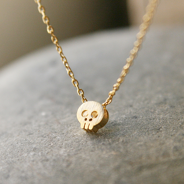 Blushed Surface Gold Skull Necklace Skull Pendant Necklace Skull 