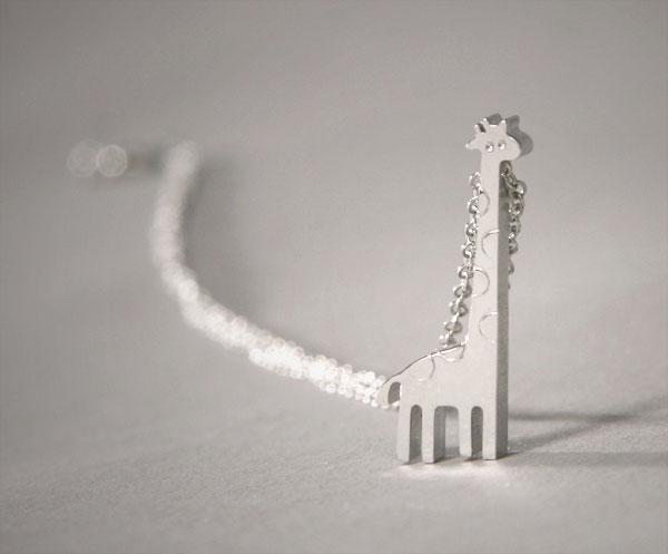 GIRAFFE   925 Sterling Silver Necklace with White Gold Vermeil  