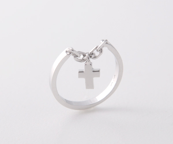 ... SILVER RING WITH A CROSS CHARM RING CHAIN WHITE GOLD CROSS JEWELRY