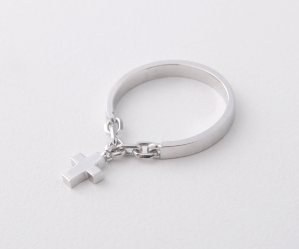 WHITE GOLD charm CROSS RING CHARM JEWELRY cross ring CHAIN RING  WITH SILVER A CROSS